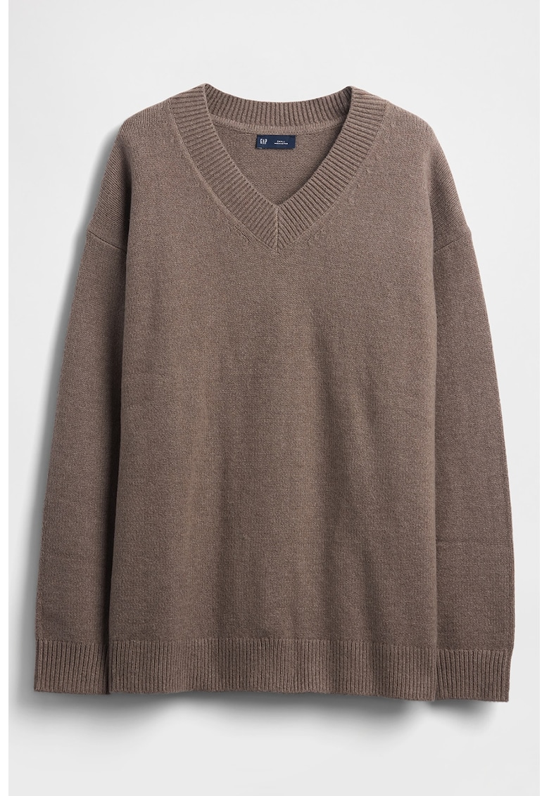 Oferte la Pulover lejera cu decolteu in V si maneci cazute - Maro taupe