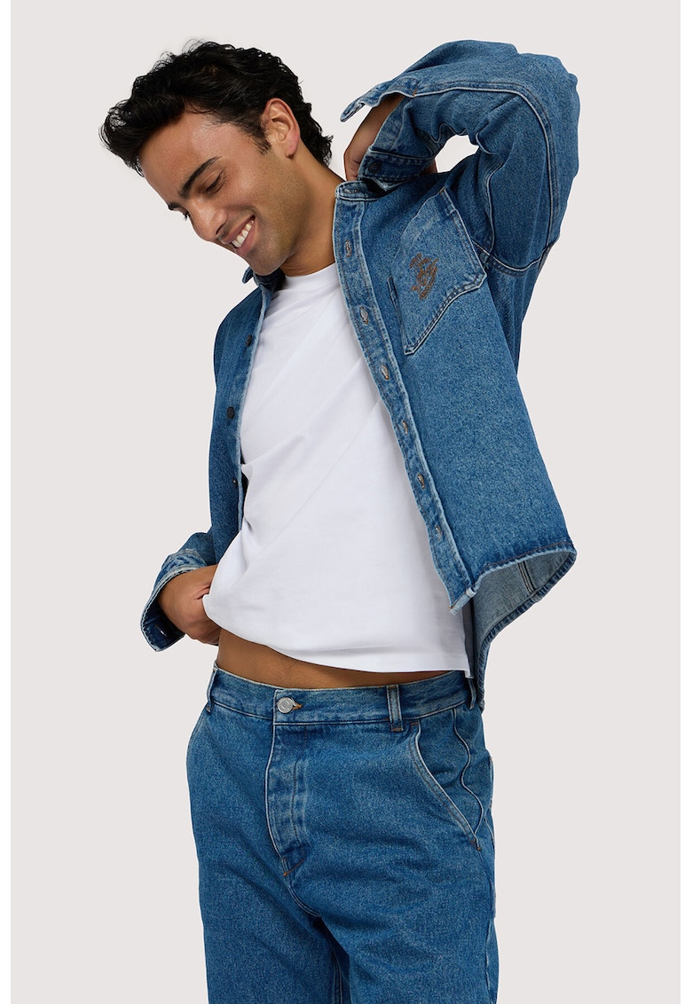 Oferte la Jacheta-camasa din denim cu buzunar pe piept - Albastru inchis