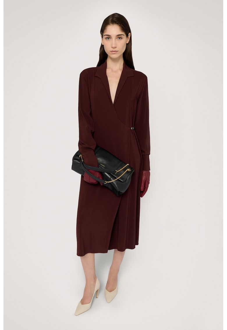 Oferte la Rochie cu decolteu in V si maneci lungi - Maro cognac