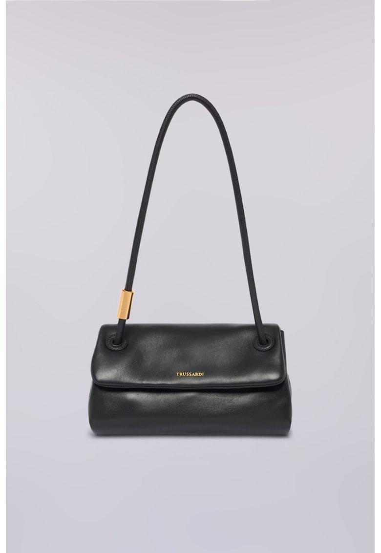 Oferte la Geanta din piele cu bareta de umar si detaliu logo - Negru