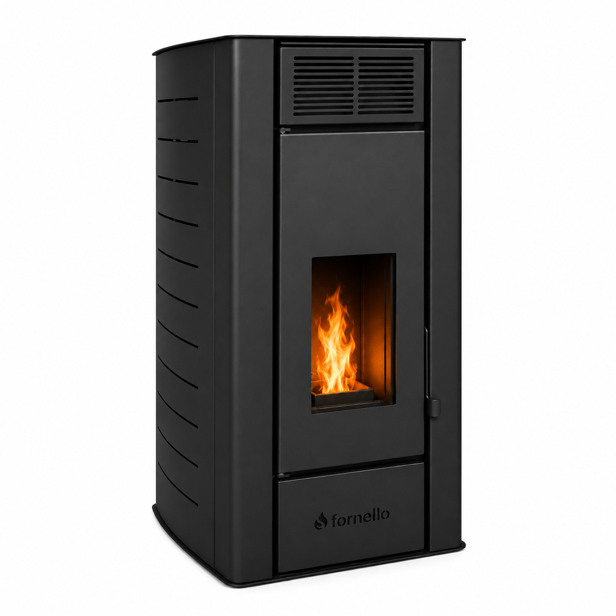 Pachet Termosemineu peleti Fornello SERENA 25 kw culoare black complet echipat pompa circulatie vas expansiune automatizare kit evacuare 3.5 ml Boiler Termoelectric Fornello 100 l Termostat Aspirator calorifere