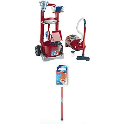 Oferte la Theo Klein Vileda broom wagon & Vileda vacuum cleaner, children's home appliance (red / gray)