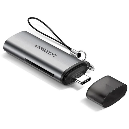 Oferte la Cititor De Carduri Extern Interfata USB Type-C Citeste/Scrie: SD Si TF MicroSD Viteza Pana La 5Gbps Suporta Carduri Maxim 512GB Plastic Gri