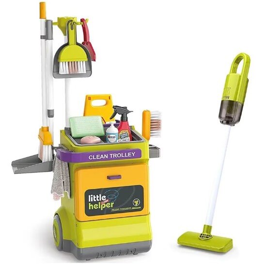 Oferte la Set Curatenie De Jucarie Aspirator Electric Cu Sunete Carucior Matura Solutii Curatare Semnalizator Podea Umeda 20 Piese