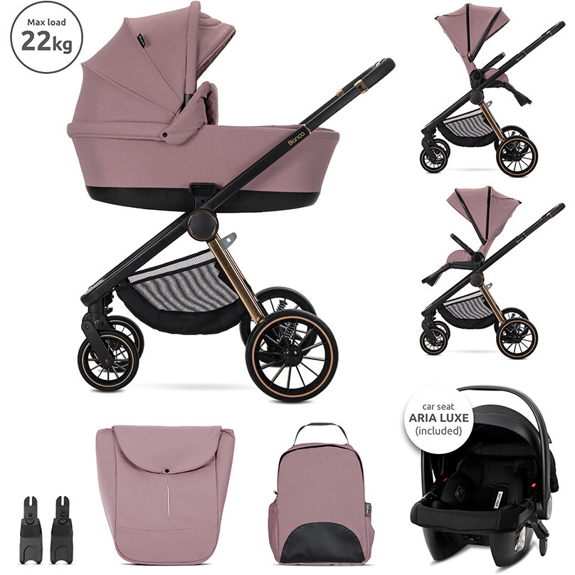 Oferte la Carucior Set 3 in 1 Bianca Cos Landou Individual Cosulet Auto Aria Luxe Inclus Cadru din Aluminiu pana la 22Kg Pink