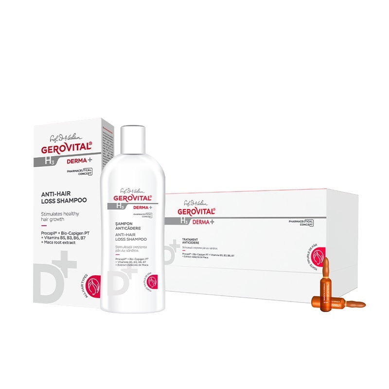 Oferte la Set Tratament anticadere Gerovital H3 Derma 12 fiole + Sampon anticaderea parului H3 Derma 200 ml (Concentratie: Set)