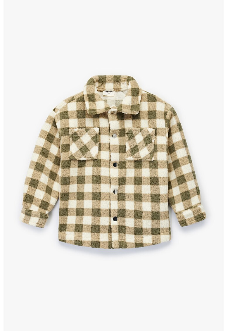 Oferte la Jacheta-camsa din fleece in carouri - Alb fildes/Bej/Kaki