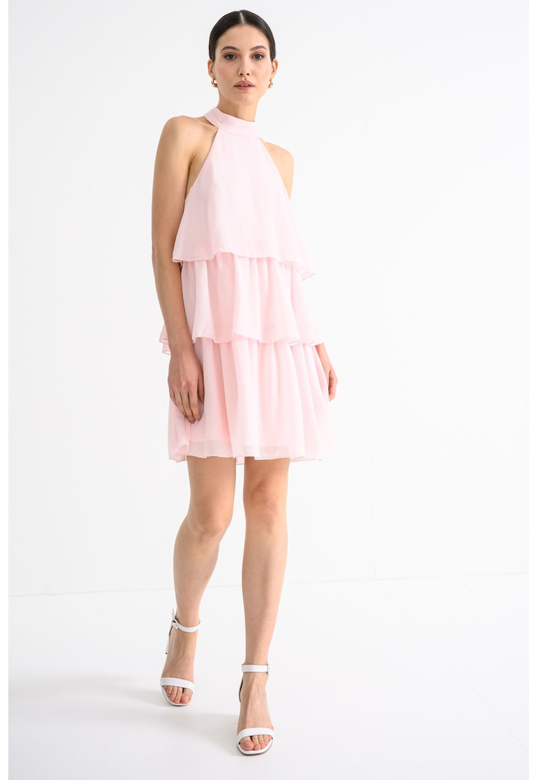 Oferte la Rochie halter stratificata - Roz pastel