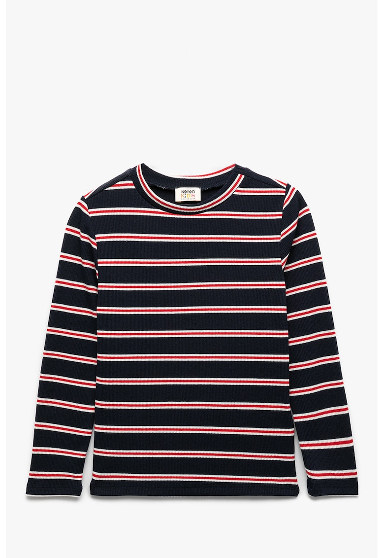 Bluza cu decolteu rotund si model in dungi - Rosu/Alb/Negru