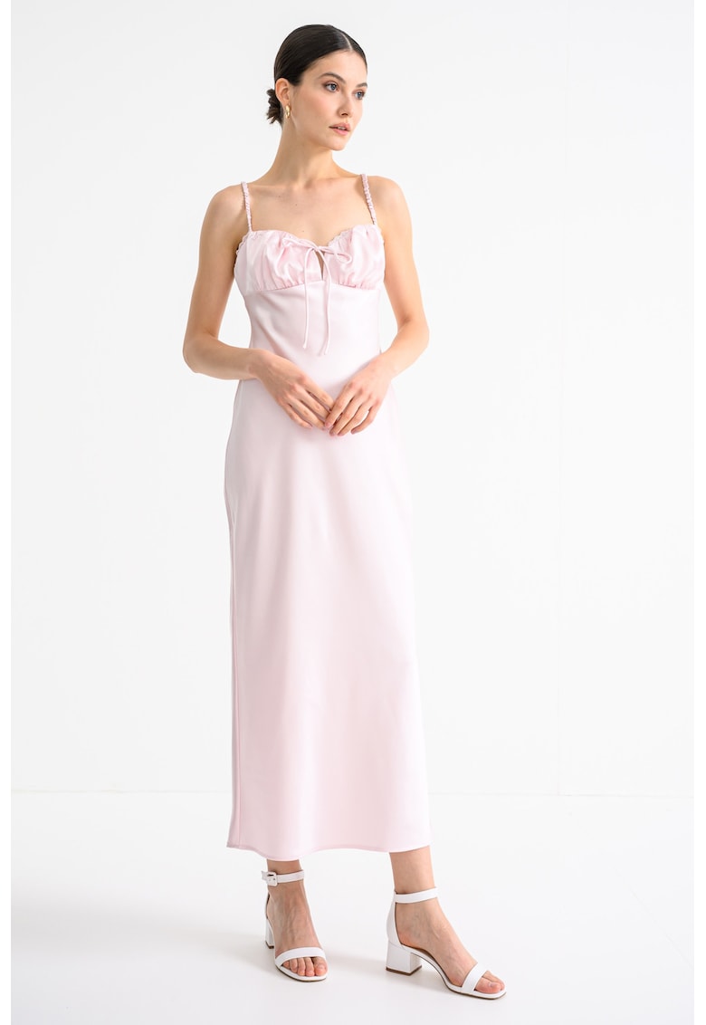 Oferte la Rochie midi satinata cu bretele elastice - Roz pastel
