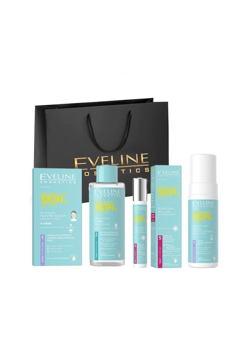 Oferte la Set  Perfect Skin.acne Solutie pentru eliminarea imperfectiunilor - roll-on - 15 ml - Tonic seboreglator 200 ml - Spuma de curatare faciala -150 ml