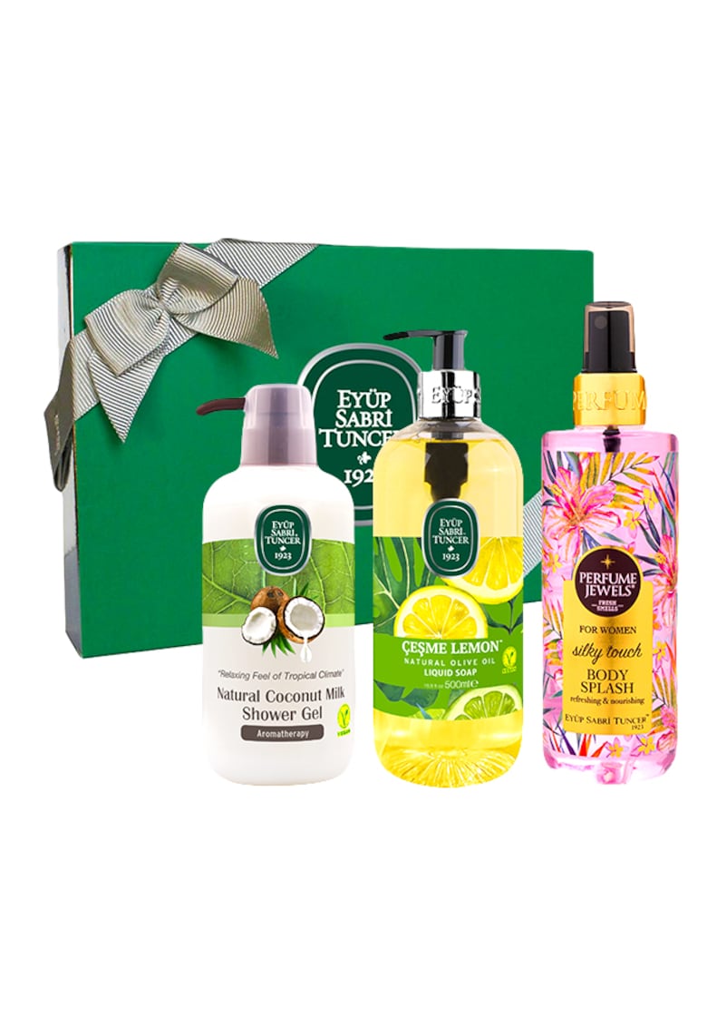 Oferte la Set Eyup Sabri Tuncer - Spray de Corp Silky Touch 250ml - Gel De Dus Cu Lapte De Nuca De Cocos 600 ml - Sapun Lichid Ulei De Masline Cesme Lemon 500 ml