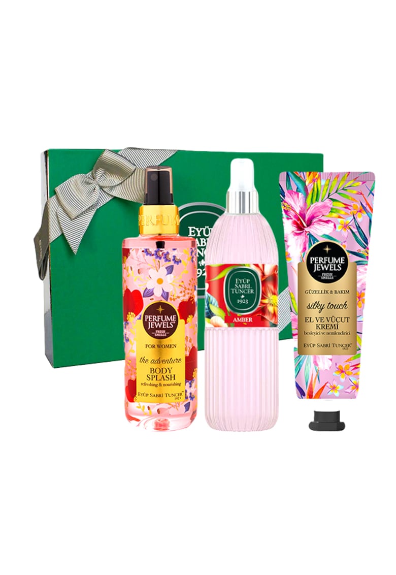 Oferte la Set Eyup Sabri Tuncer - Apa de Colonie 68° Amber 150 ml - Spray de Corp Perfume Jewels The Adventure 250 ml - Crema De Maini Si De Corp Silky Touch 50 ml