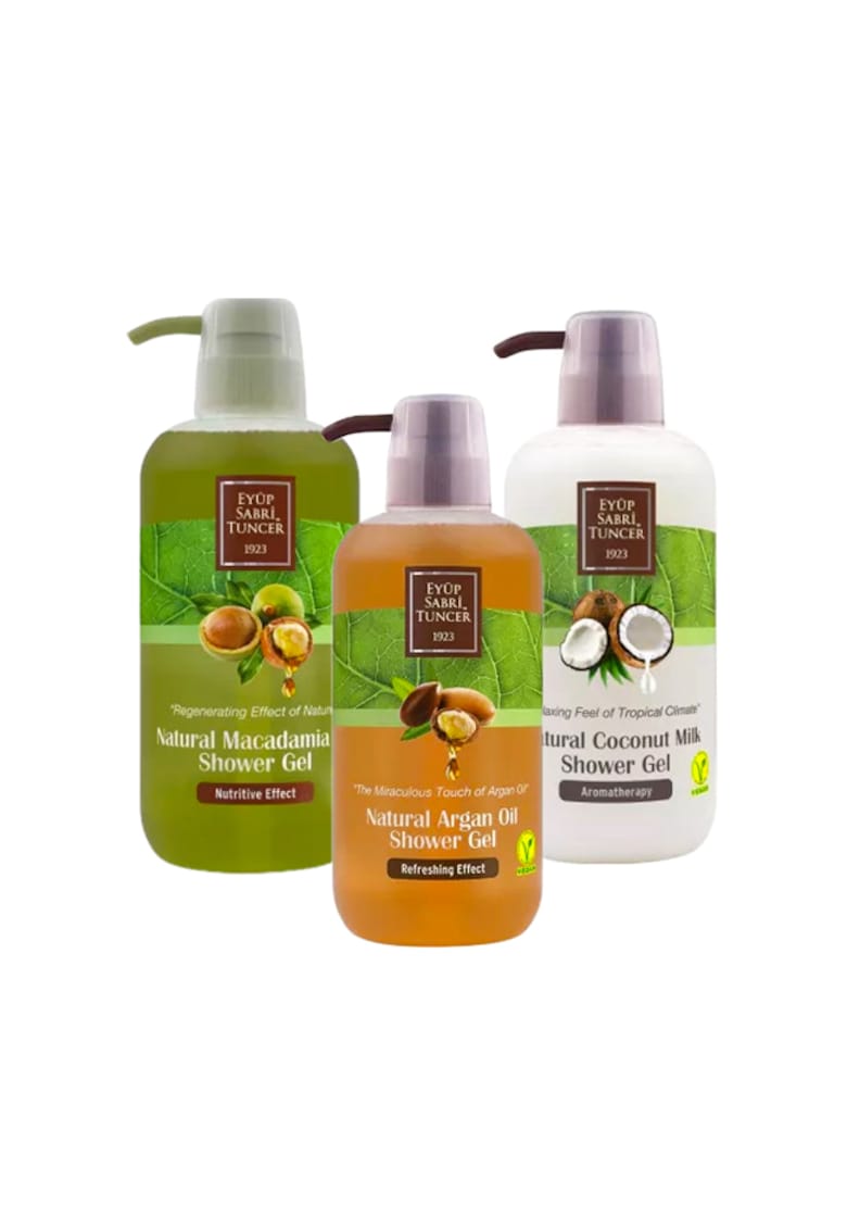 Oferte la Set Eyup Sabri Tuncer Gel de dus Cocos 600 ml - Gel de dus Macadamia 600 ml - Gel de dus Argan 600 ml