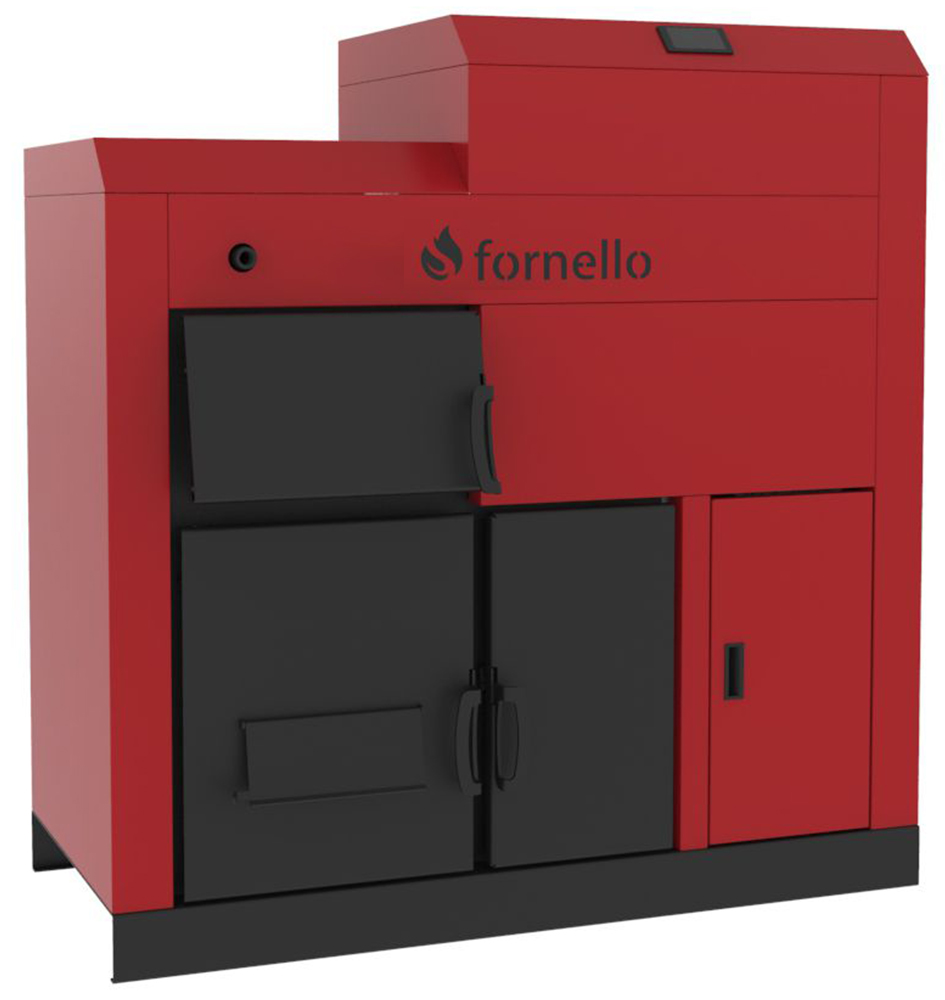 Oferte la Centrala Fornello Eco Energy mixt 45 KW pe lemne si peleti echipata cu 2 camere de ardere automatizare afisaj digital arzator fonta curatare mecania a drumurilor de fum buncar peleti integrat 105 kg