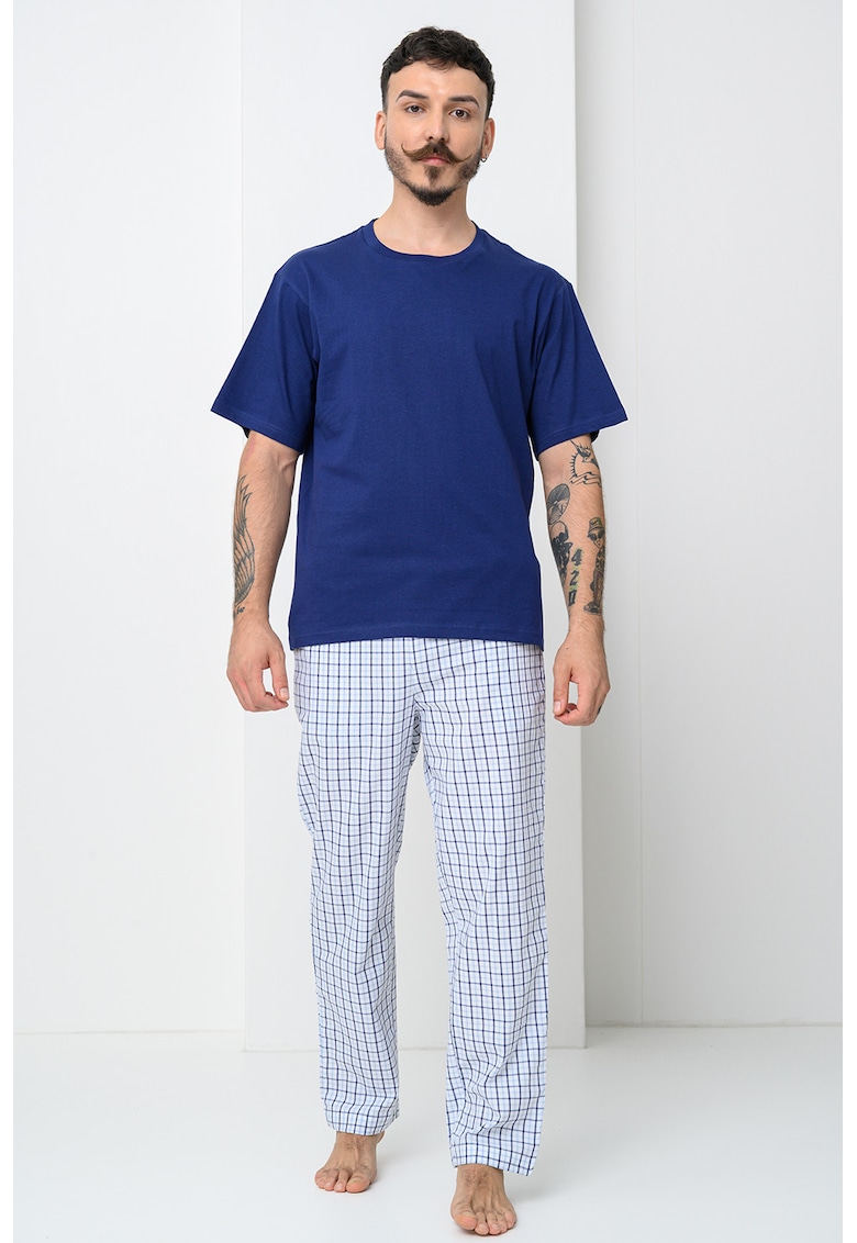 Oferte la Pijama cu segmente lungi cu model Florence - Alb/Albastru indigo