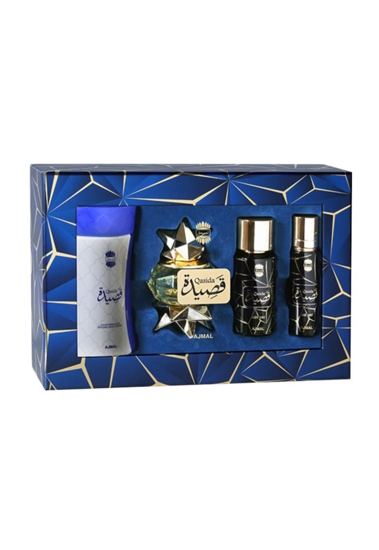 Set Apa de parfum Qasida  Femei - 60 ml + Pudra de corp 80 g + Hair Mist - 30 ml + Body Mist - 50 ml