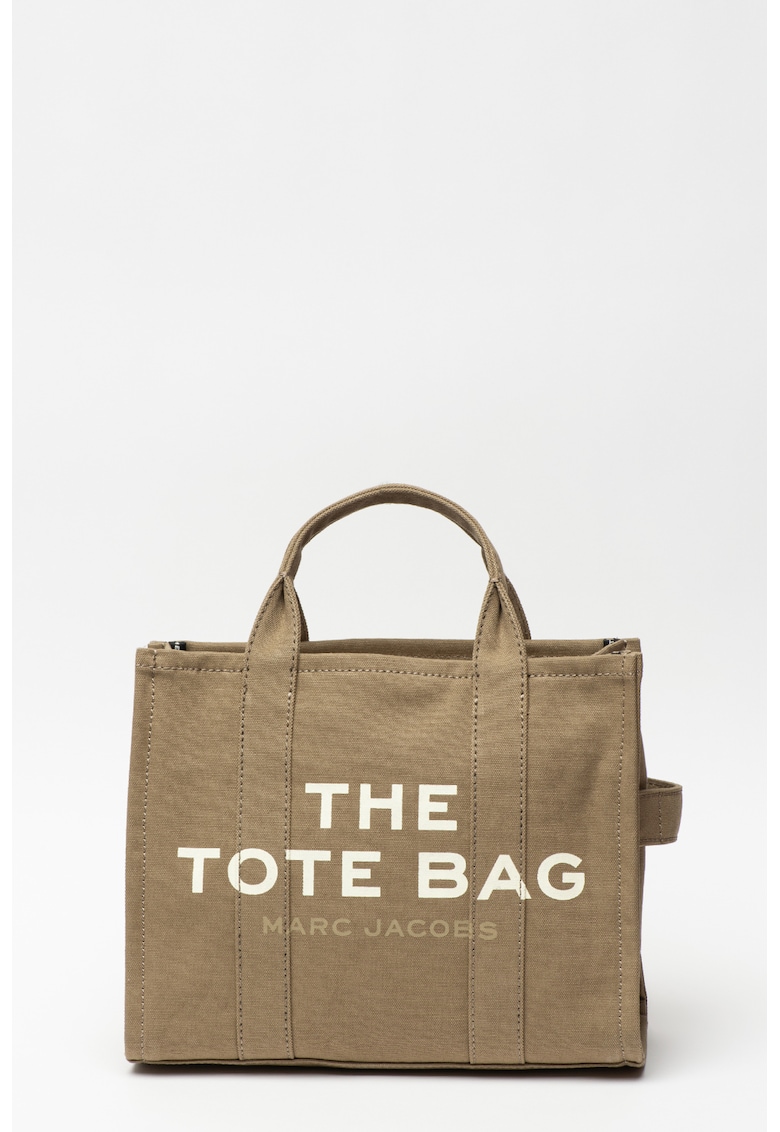 Oferte la Geanta tote medie cu imprimeu logo si bareta detasabila The Canvas - Alb/Kaki - 27x32.5x12