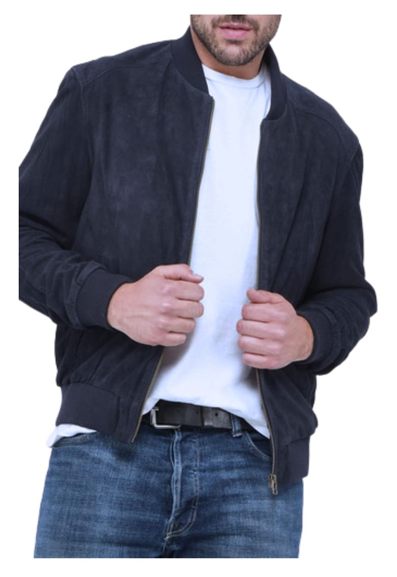 Oferte la Jacheta din piele nubuck  bleumarin - lungime maneca lunga - guler elegant - set de 1 buc. -