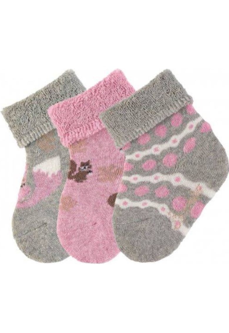 Oferte la Set 3 perechi de sosete -  Bumbac/Poliamida - Gri/Roz -