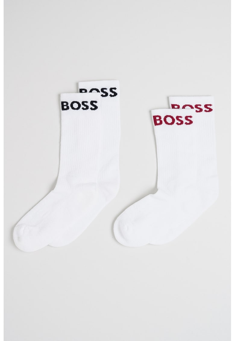 Oferte la Set de sosete lungi cu imprimeu logo si striatii - 2 perechi - Alb