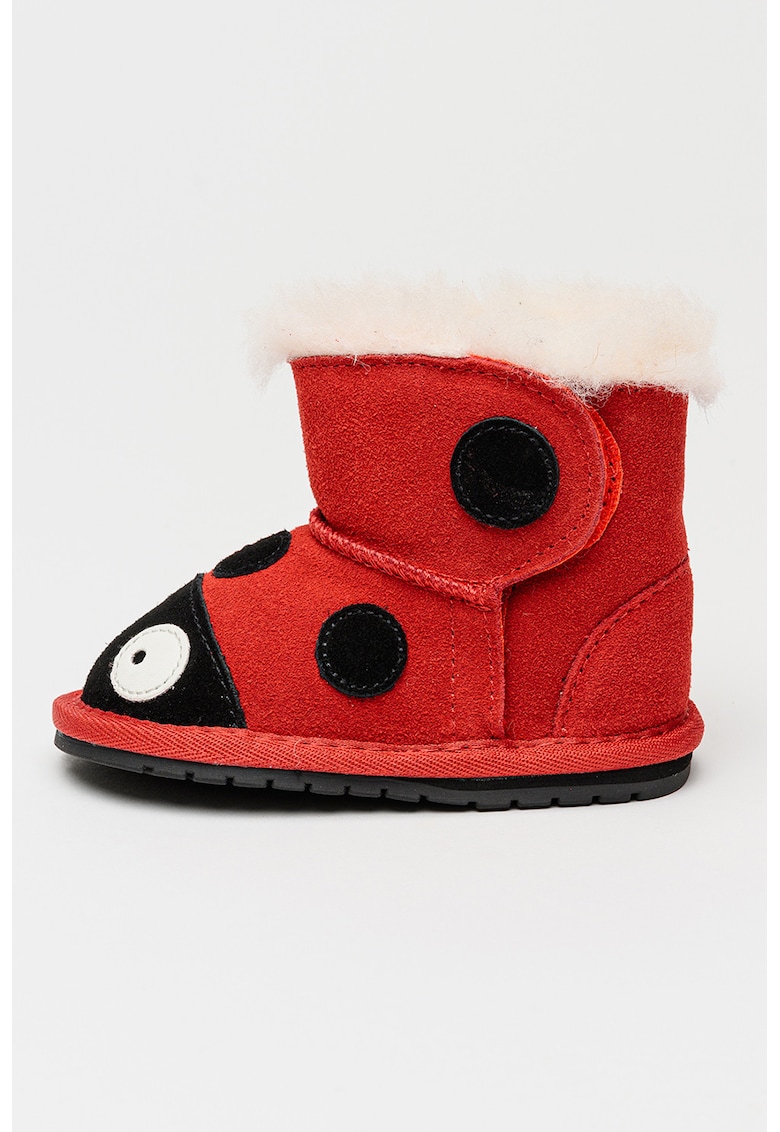 Oferte la Ghete de piele intoarsa fara inchidere cu captuseala de lana - Negru/Rosu inchis