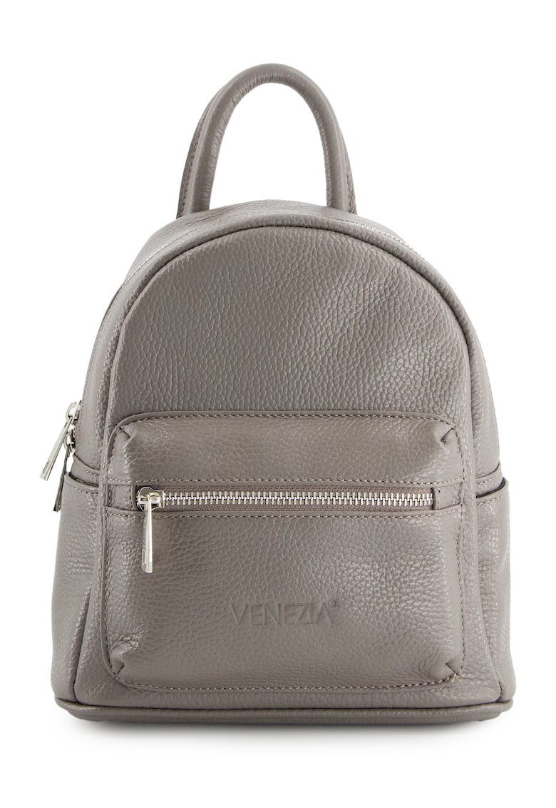 Oferte la Rucsac fashion dama  gri - piele naturala - 24x22x12cm - 5 buzunare