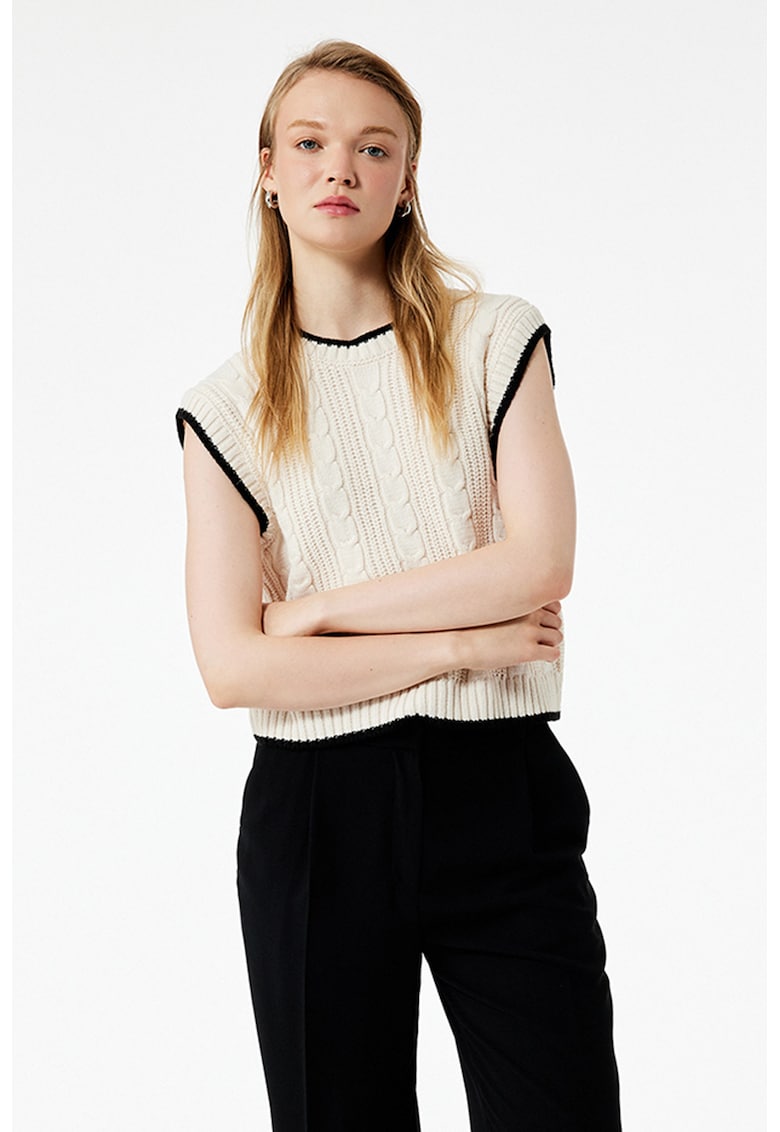 Oferte la Vesta cu decolteu la baza gatului si model torsade - Negru/Crem