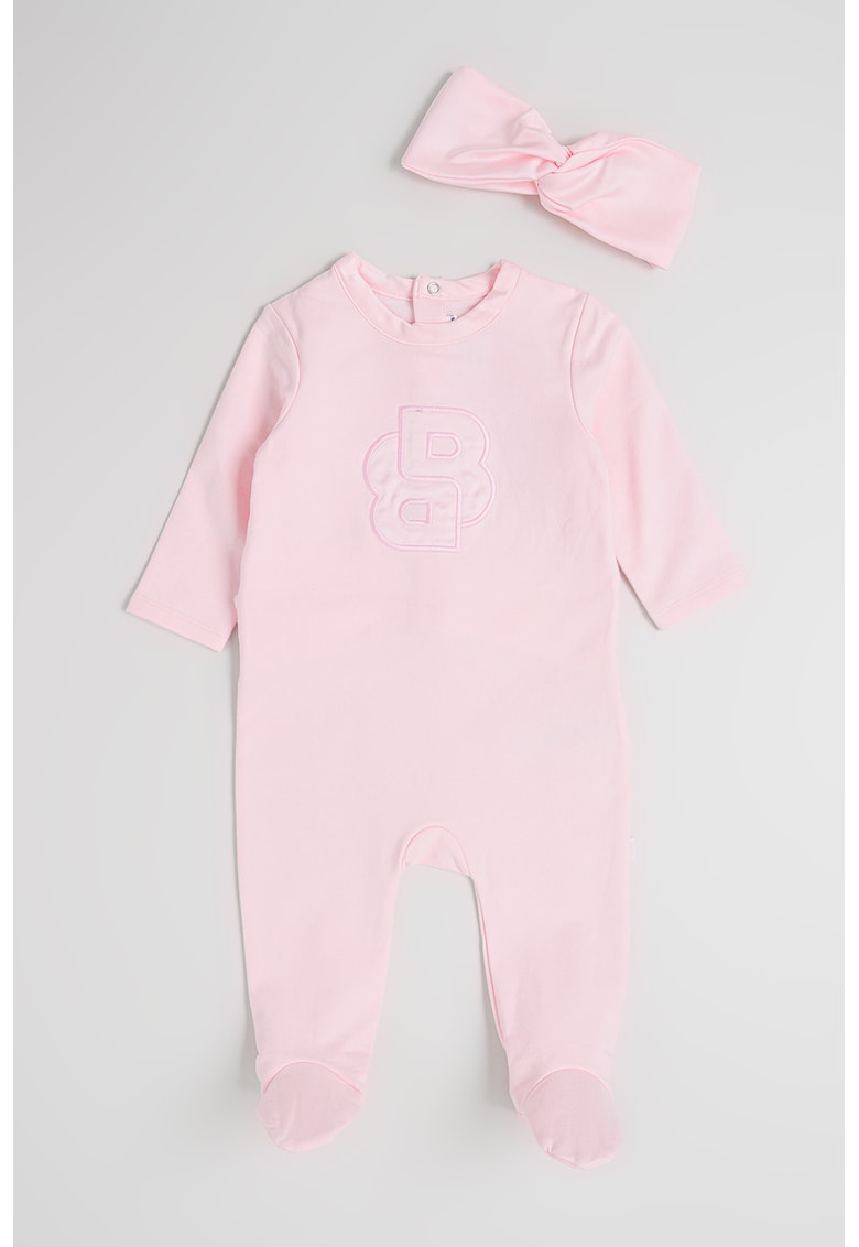 Oferte la Set de salopeta cu botosei si bentita - 2 piese - Roz pastel