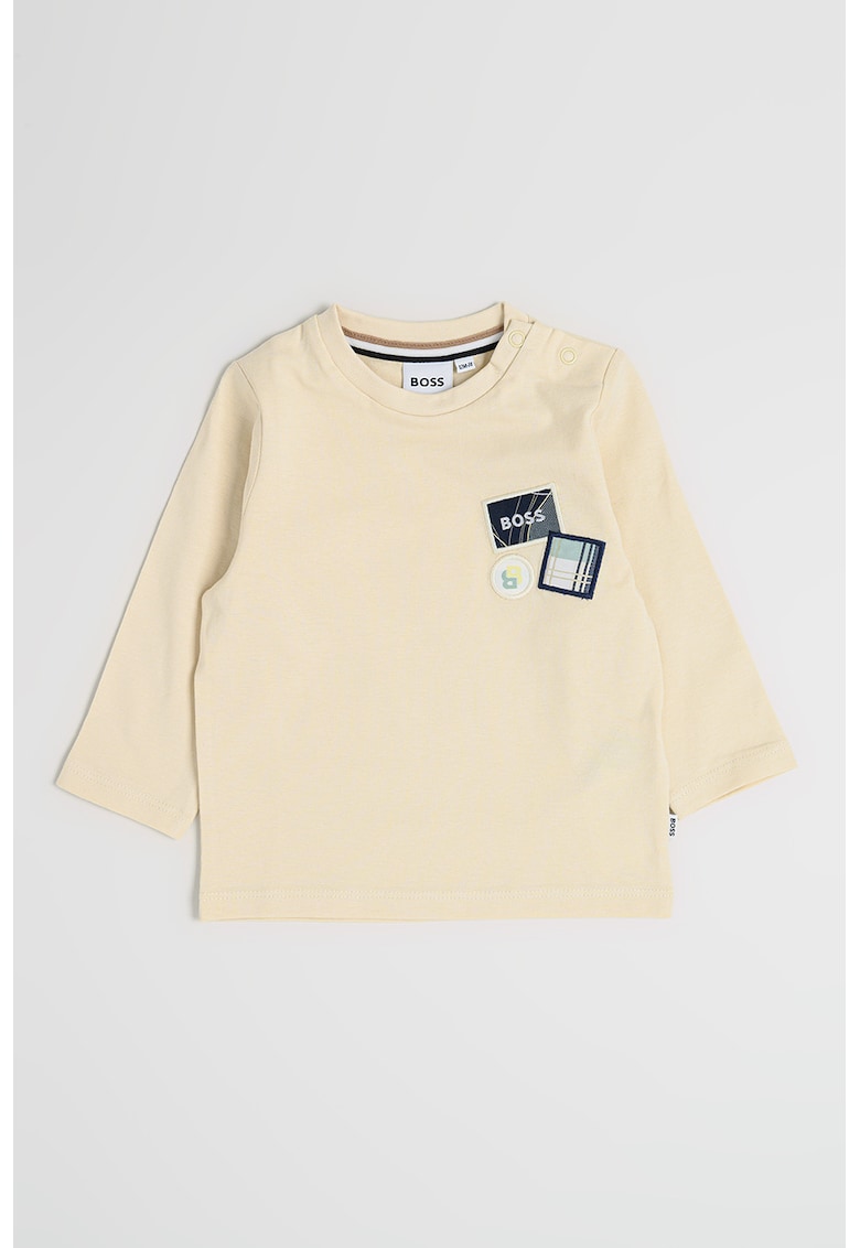 Oferte la Bluza de bumbac cu decolteu la baza gatului si logo - Albastru ultramarin/Bej