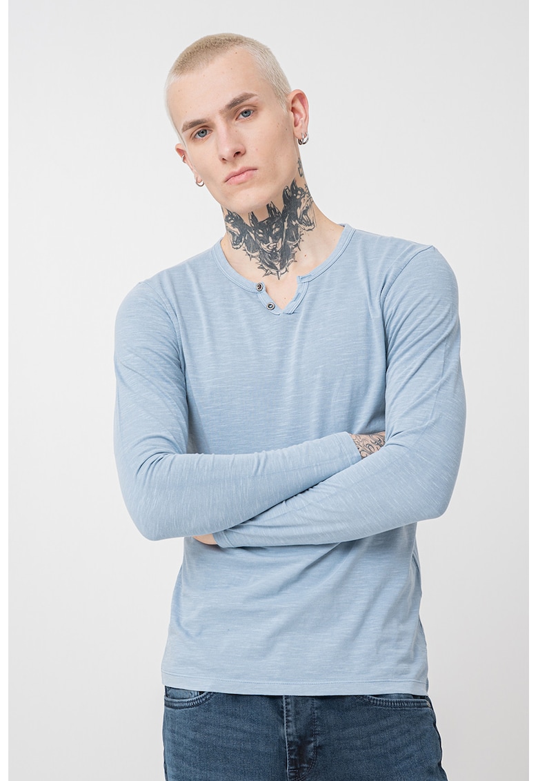 Oferte la Jack&Jones - Bluza henley slim-fit de bumbac - Albastru glaciar