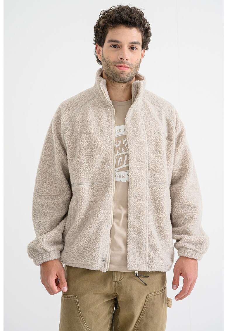 Oferte la Jacheta din material teddy cu maneci raglan si fermoar - Bej