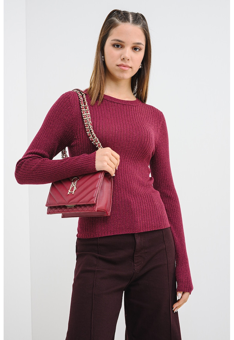 Oferte la Pulover slim fit cu striatii si detalii stralucitoare - Roz zmeuriu