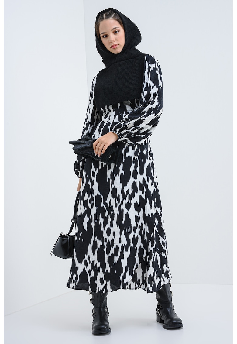 Oferte la Rochie lunga cu animal print - Alb/Negru