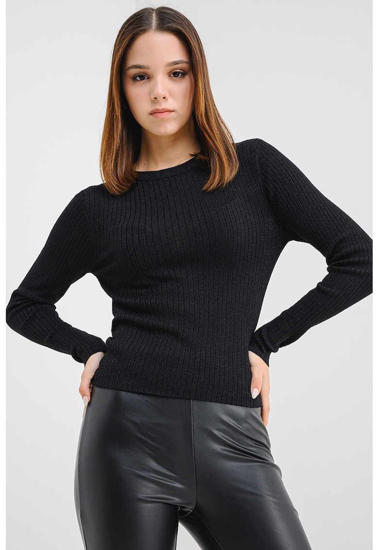 Oferte la Pulover slim fit cu striatii si detalii stralucitoare - Negru melange