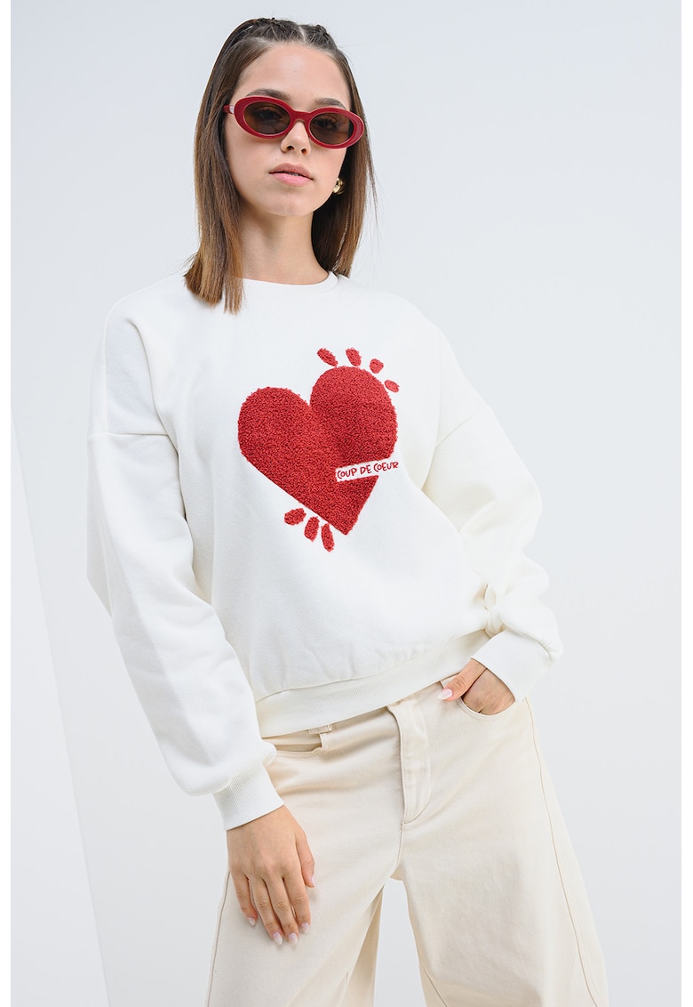 Oferte la Bluza de trening cu croiala lejera si aplicatie inima - Rosu/Alb fildes