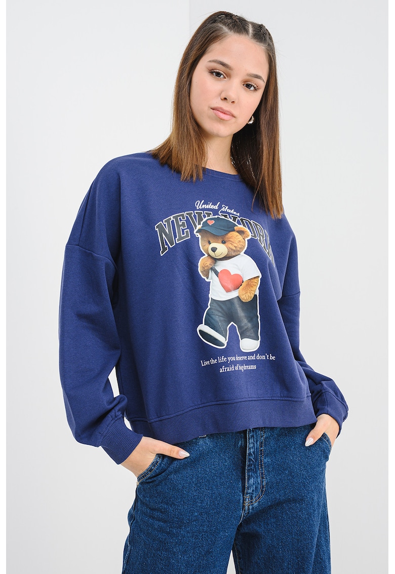 Oferte la Bluza de trening din amestec de bumbac cu imprimeu cu ursulet - Alb/Negru/Bleumarin