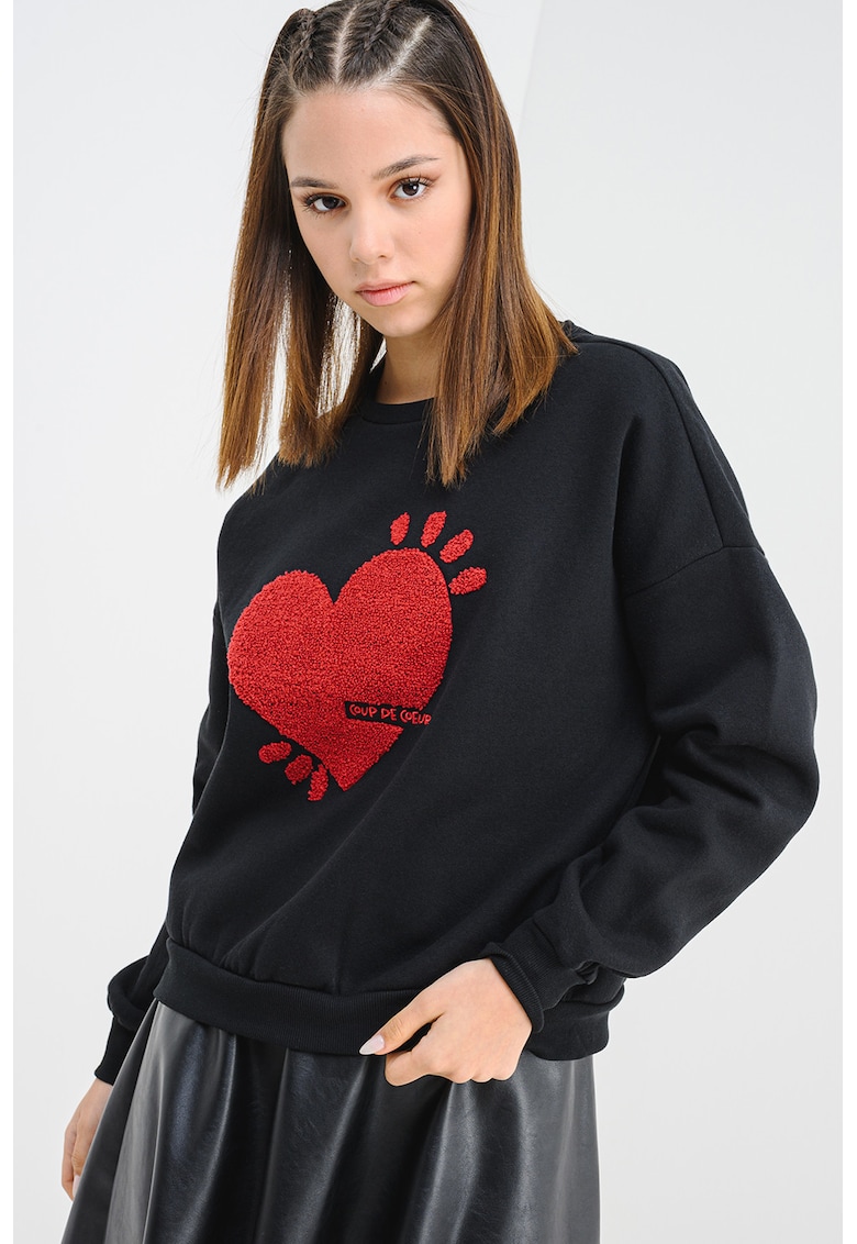 Oferte la Bluza de trening cu croiala lejera si aplicatie inima - Rosu/Negru