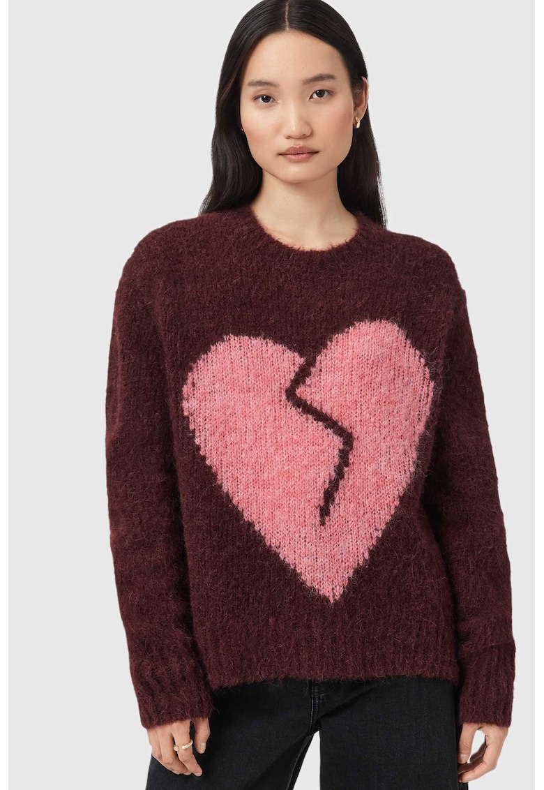 Oferte la Pulover pufos din amestec de lana cu imprimeu cu inima Luv - Visiniu/Roz