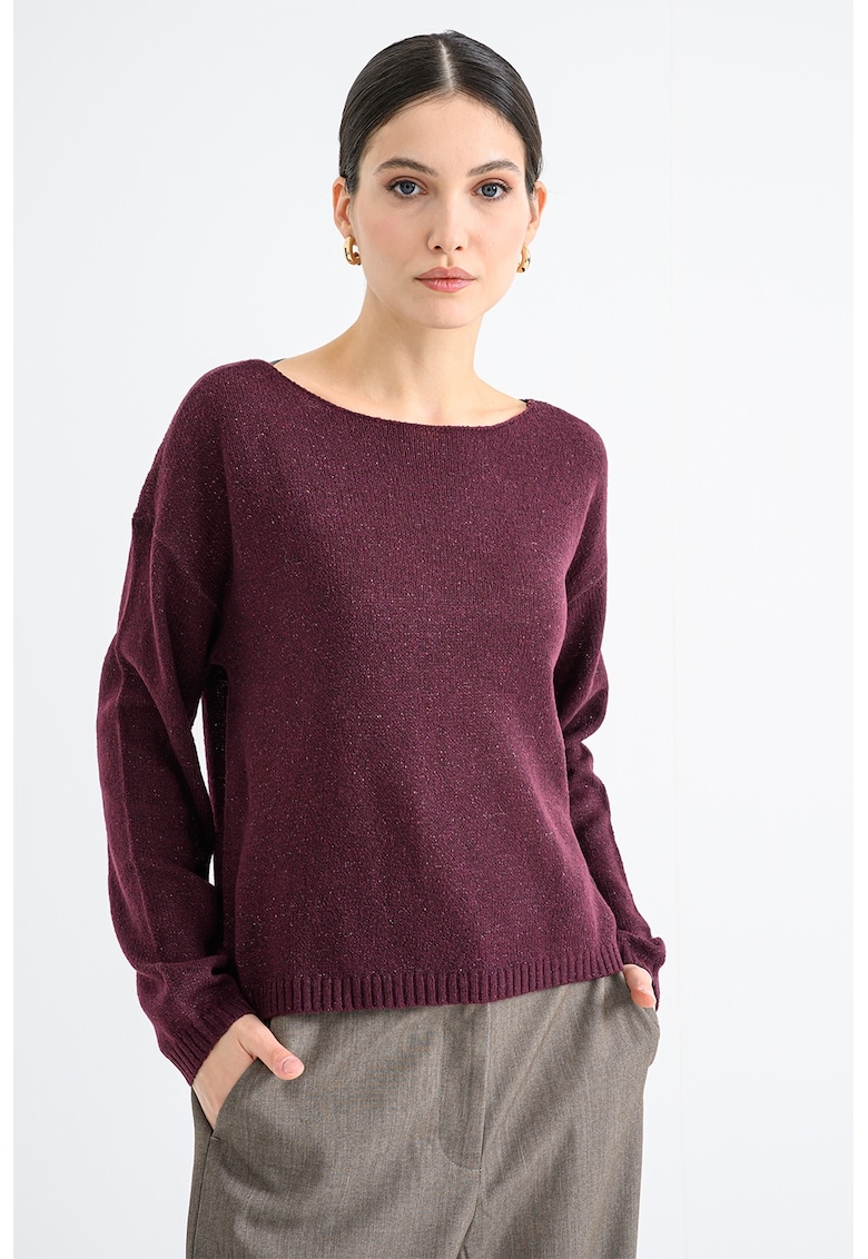 Oferte la Pulover tricotat fin cu croiala lejera si maneci cazute - Violet tyrian
