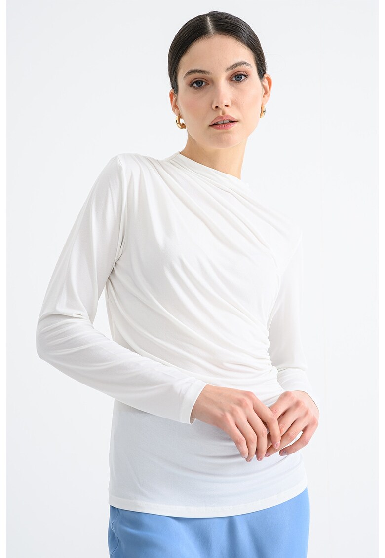 Oferte la Bluza cu design drapat si decolteu la baza gatului - Alb optic