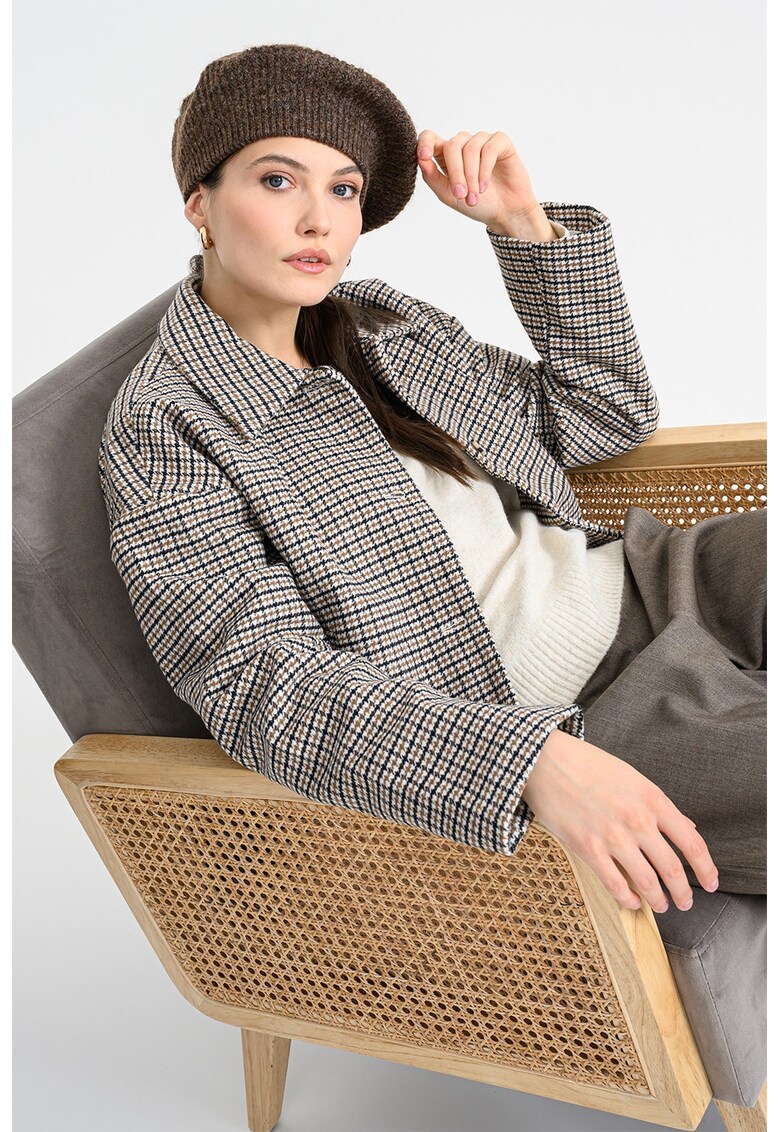 Oferte la Jacheta din amestec de lana cu model houndstooth - Negru/Bej/Maro deschis