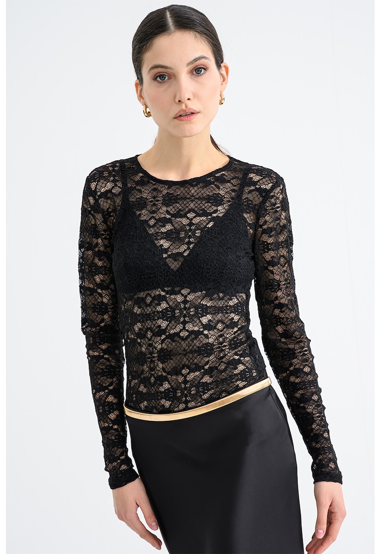 Oferte la Bluza cu insertii din dantela - Negru