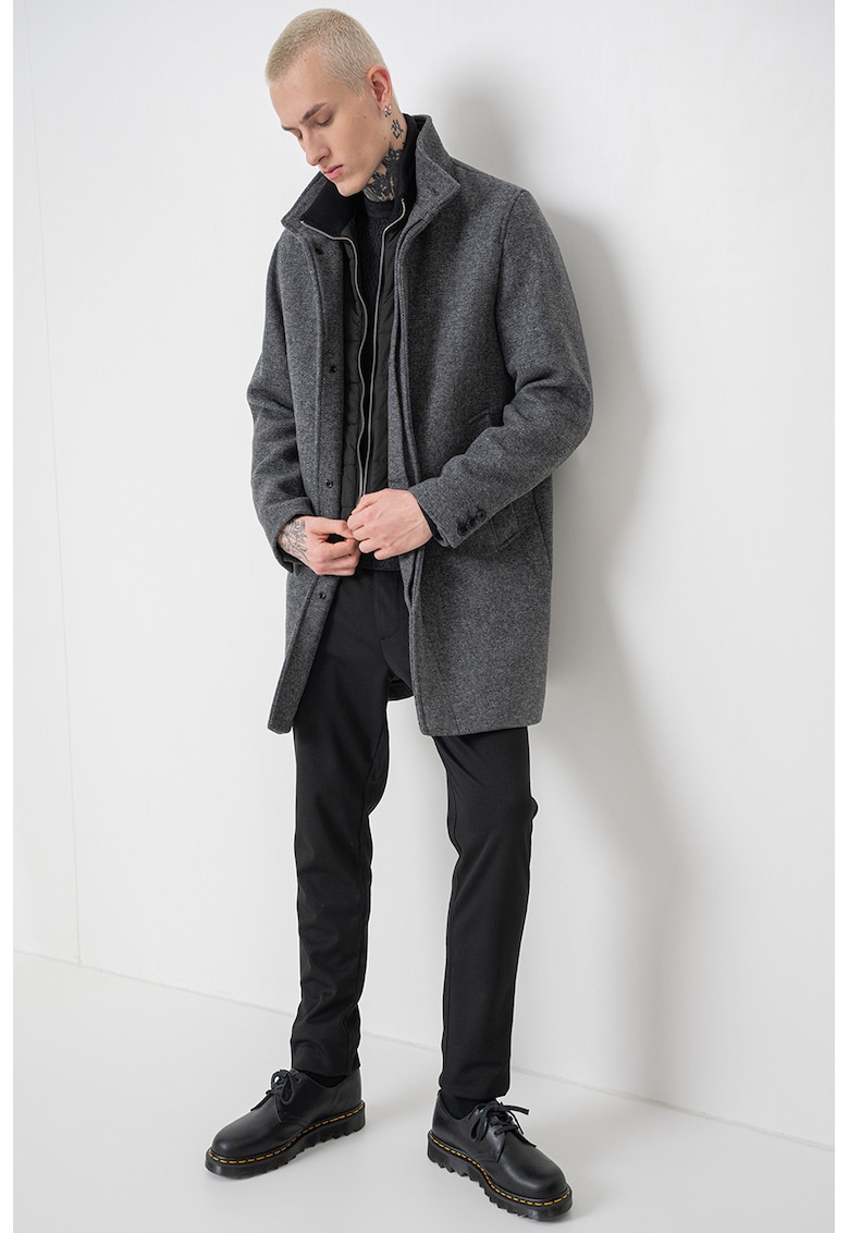 Oferte la Palton din amestec de lana - Gri inchis melange/Gri inchis