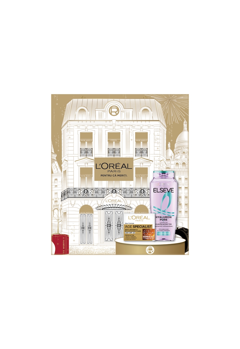 Oferte la Set cadou ingrijire ten si corp : Crema antirid hranitoare de zi Age Specialist 65+ - 50 ml + Sampon purificator Elseve Hyaluron Pure pentru scalp si radacini grase si lungimi deshidratate - 400 ml