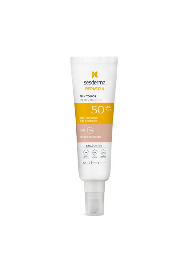 Oferte la Protectie solara ridicata  REPASKIN Silk Touch Color SPF50 - textura catifelata si absortie rapida - rezistent la apa - 50ml