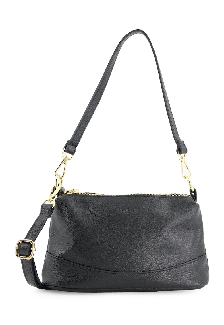 Geanta de umar -  piele naturala - neagra - 16x26x10cm - 3 compartimente - detalii aurii