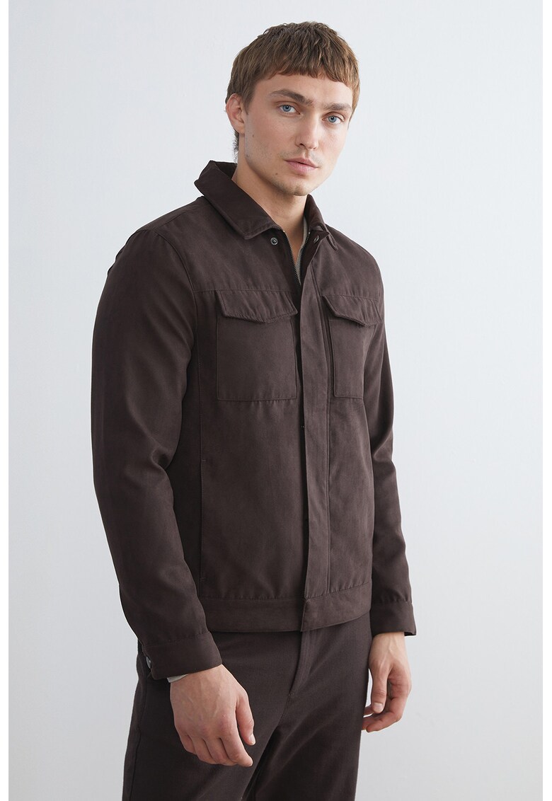 Oferte la Haina scurta regular fit cu guler - Maro inchis/Maro