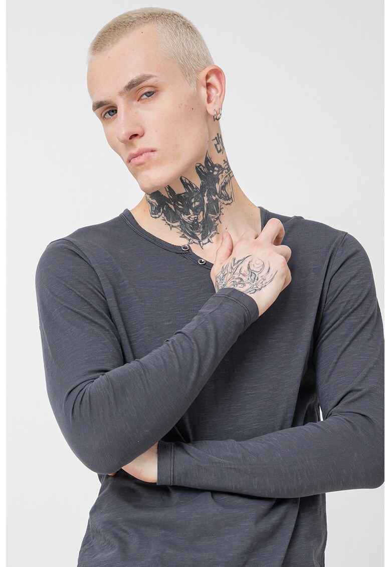 Oferte la Jack&Jones - Bluza henley slim-fit de bumbac - Gri inchis