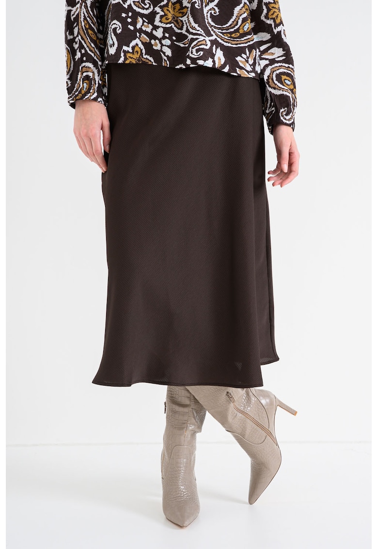 Oferte la Fusta uni de satin - Maro inchis